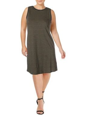 Roxy Gray and Mustard Striped Sleeveless Knit Dress Size Small‎ Swing Dress